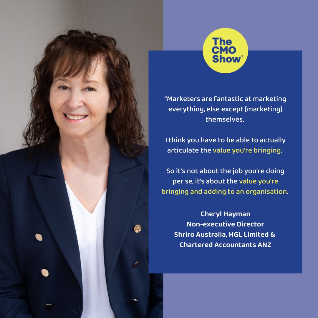 Find out how marketers can market themselves and carve out a seat at the table in our next episode of The CMO Show. Cheryl Hayman, non-executive board director chats with Mark Jones about the challenges of being on a board and the power of self-development. #brandstorytelling