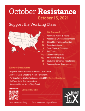 LaborMovementX's tweet photo. @FredHamptonLeft Love this! It is so important for people to know their rights and stand together during this time of uncertainty. The working class can not go back to "normal" when "normal working conditions" have been flawed for years. That's why we are advocating for the #OctoberResistance https://t.co/ufxQWlenHi