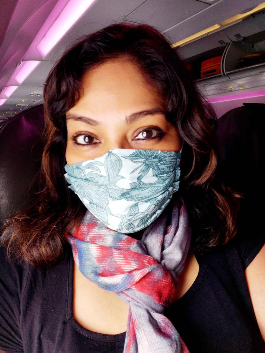 All masked up, scarved up, and set for Himachal. So happy that <a href="/airvistara/">Vistara</a> is playing songs like Take a Chance on Me by @ABBA &amp; Sinatra's Strangers in the Night. #goodtaste #thehungryhappyhippytravels