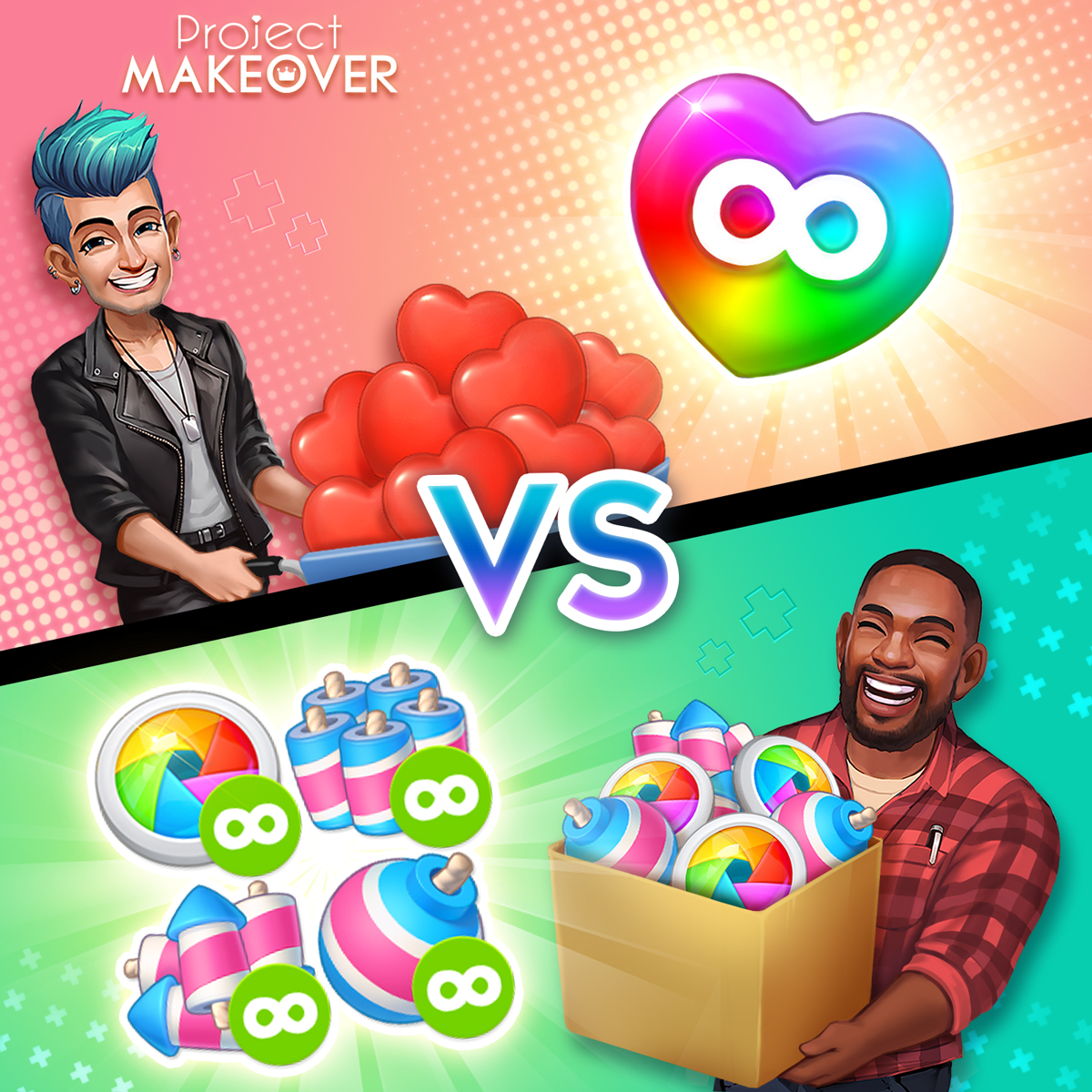 プロジェクト メイクオーバー Project Makeover ゲーム内の無限アイテムのどれがお好きですか 無限のブースター それとも無限のプレイ時間 Projectmakeover プロジェクト メイクオーバー T Co Ruk1sihtzt Twitter
