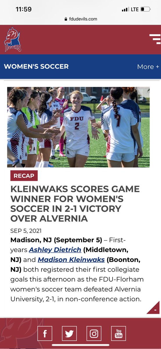 Congrats to BHS girls soccer alumnist Madison Kleinwaks for scoring her first collegiate goal and the game winner for FDU-Florham last week!