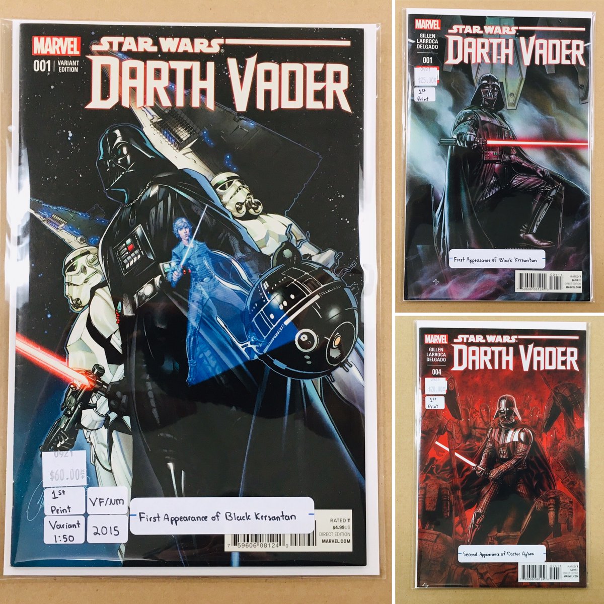 CosmicComicsLV's tweet photo. #StarWars #DarthVader #1 1:50 #Variant from 2015 added to the case. #FirstPrint VF/NM condition. The #FirstAppearance of Black Krrsantan.
The #FirstIssue of Darth Vader Vol 1 & the #SecondAppearance of #DoctorAphra added to the #CosmicBackWall. https://t.co/qpSYbDgjk9