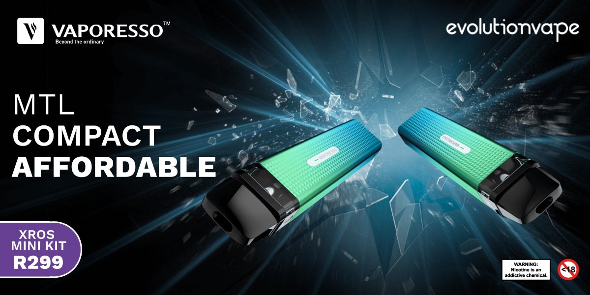 evovape's tweet photo. The XROS MINI is the best device for the budget or first-time vaper! It provides the best MTL vaping experience, with a compact size and 1000mAh built-in battery all at a very affordable price of R299.

GET YOURS NOW - https://t.co/vv7am7h6Mg

#evolutionvapesa https://t.co/8pduthyxXN