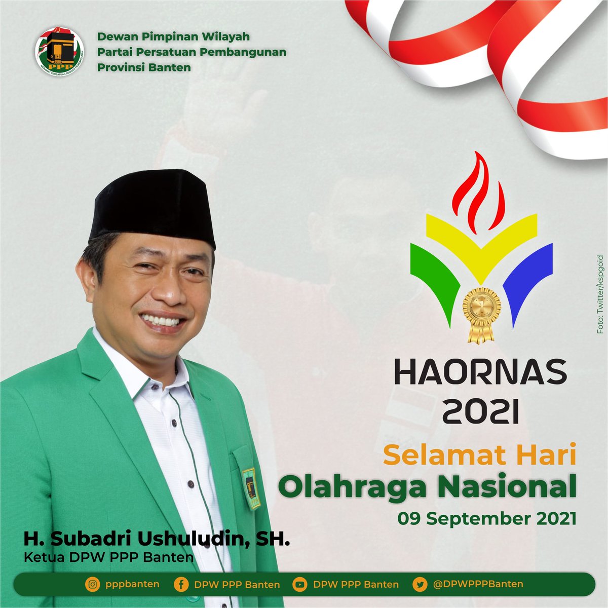 DPWPPPBanten's tweet photo. Selamat Hari Olahraga Nasional (HAORNAS) 2021

#PartaiPersatuanPembangunan
#PartaiPPP #PPPBanten https://t.co/ize1A7xiPz