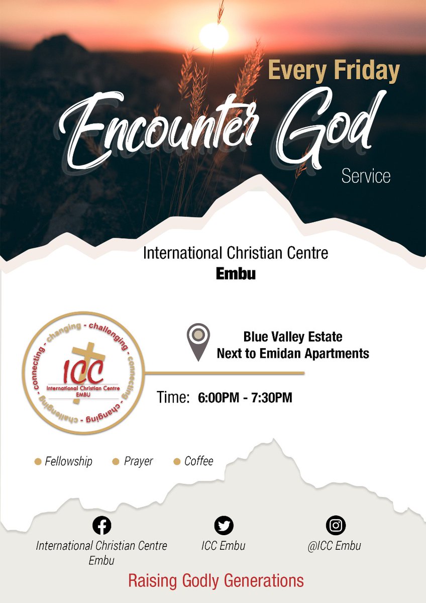 IccEmbu's tweet photo. What we need in the church today is a true life changing encounter, One that absolutely changes our life.

Come to church physically, this and every Friday, invite a friend, family member, colleague or two and let's have a wonderful time in our  E.G.S https://t.co/ROmZqUFLvC