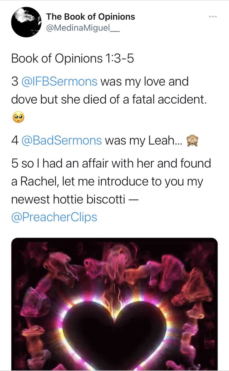 PreacherClips's tweet image. I’m not interested in being your new favorite Twitter page! This is not a satire page! I support the IFB! The other two channels are utter disgraces to God! 

@MedinaMiguel__