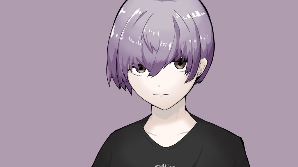solo simple background black shirt shirt purple background purple hair looking at viewer  illustration images