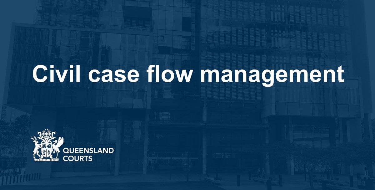 SupremeCourtQLD's tweet photo. The Chief Justice has released an amended practice direction regarding civil case flow management: https://t.co/Qhq33KXzJt

Justice Williams is the new case flow judge.

#auslaw https://t.co/QWdrUhCK9s