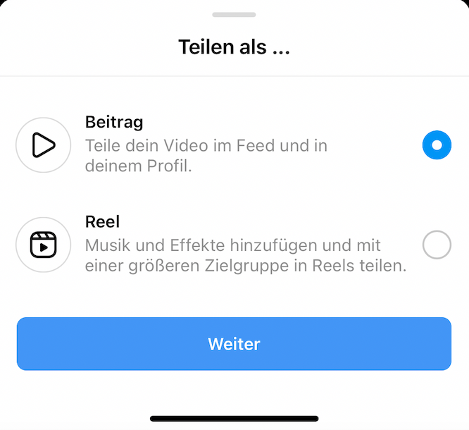 Dezenter Hinweis von Instagram, welches Videoformat sich derzeit eher lohnen könnte.