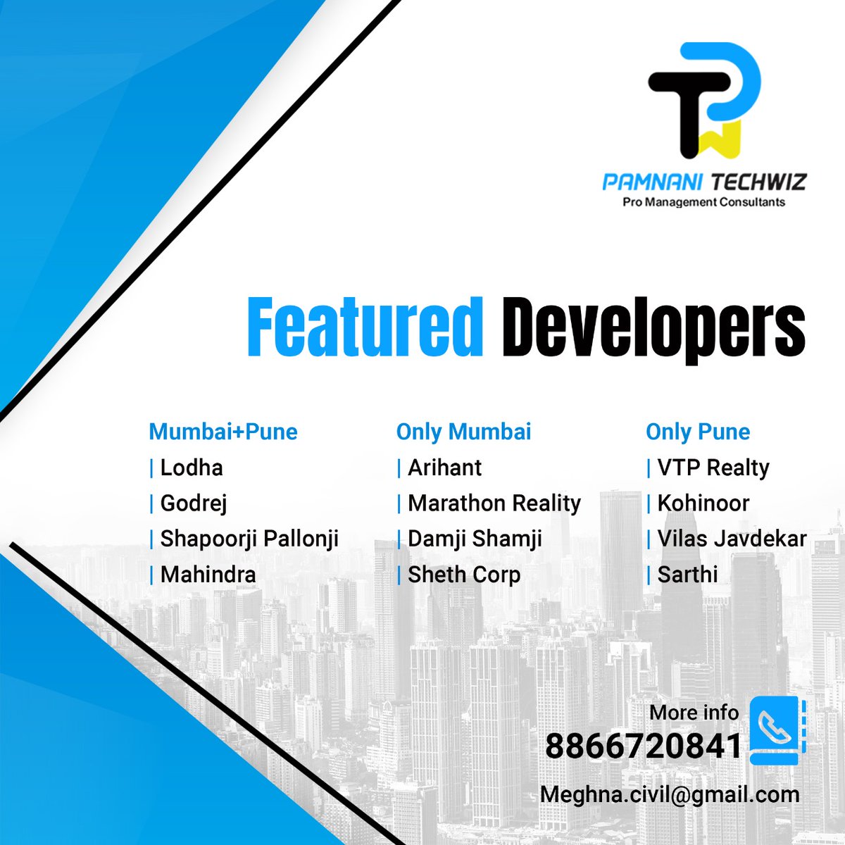 pamnanitechwiz's tweet image. Featured Developers:
• Mumbai+Pune
Lodha
Godrej
Shapoorji Pallonji
Mahindra

•Only Mumbai
Arihant
Marathon Reality
Damji Shamji
Sheth Corp

•Only Pune
VTP Realty
Kohinoor
Vilas Javdekar
Sarthi

📲Contact Us
8866720841
meghna.civil@gmail.com

Follow @pamnanitechwiz

#realestate