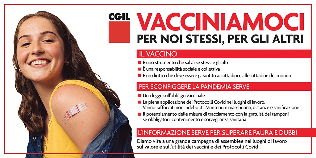 🟥Il #vaccino è uno strumento che salva se stessi e gli altri, è una responsabilità sociale e collettiva, è un diritto che deve essere garantito ai cittadini e alle cittadine del mondo.

📣Vacciniamoci per noi stessi, per gli altri!

👉Per approfondire: bit.ly/3ngL5Um