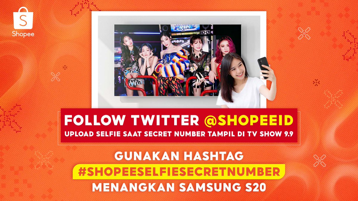LOCKEYS! Mimin punya SAMSUNG S20 nih buat kamu! Cara dapetinnya: 

1. FOLLOW @SHOPEEID
2. RT &amp; LIKE tweet ini
3. Post selfie saat Secret Number tampil di Shopee 9.9 Super Shopping Day TV Show dengan hashtag #ShopeeSelfieSecretNumber &amp; mention @shopeeid