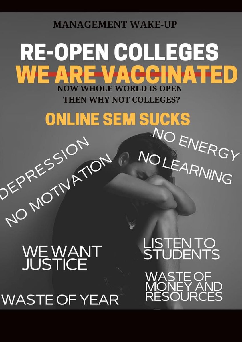 Aman95565458's tweet photo. Yes,we are human beings and we are troubled we hell due to this online sem.
Please open colleges🙏
@ndtvindia
@aajtak @abplivenews
@News18India @news24tvchannel
@DainikBhaskar @TimesNow
#Reopen_IIT_IIIT_NIT https://t.co/Bm2NLlli1b