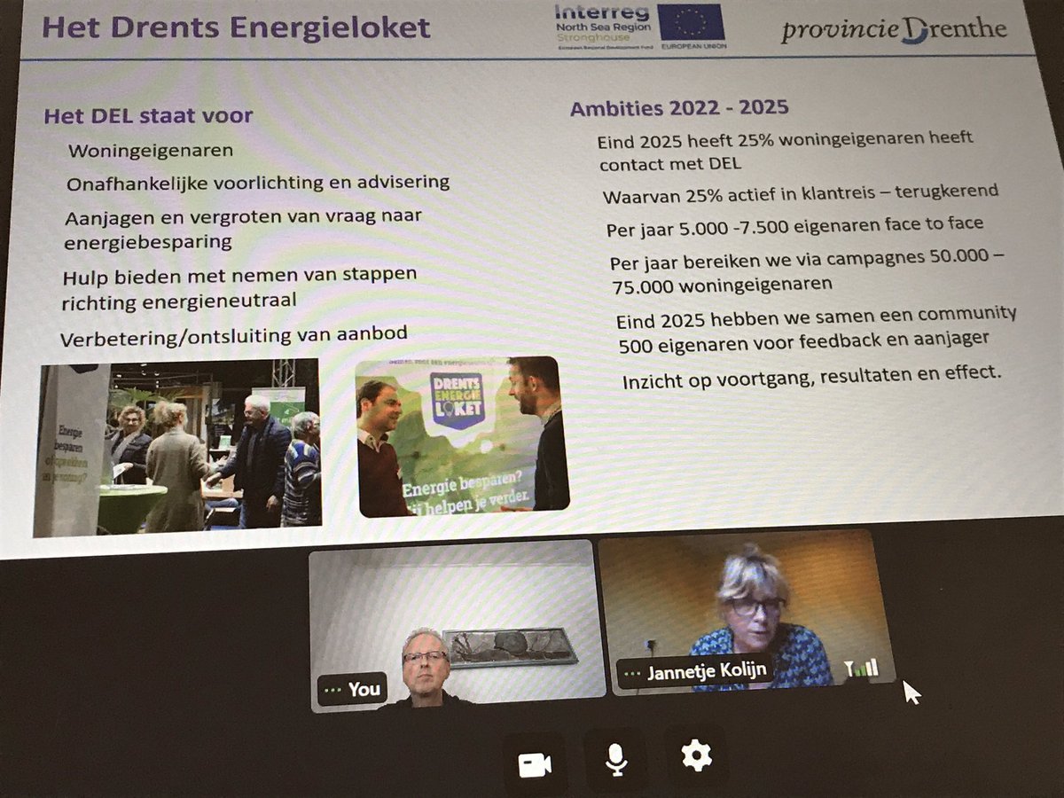 Together with Jannetje Kolijn (coördinator Drents Energieloket) we presented how we’ll yearly reach 50-70.000 homeowners in Drenthe (35-51%) and why our approach is so successful! Working together, sharing knowledge and helping each other to a ‘next level’. And just by DOING it!!