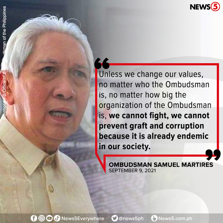 News5PH's tweet photo. Ipinunto ni Ombudsman Samuel Martires na hindi kayang labanan ang korapsyon dahil "endemic" na ito sa lipunan.

READ: https://t.co/JmLxIpi2vD https://t.co/kNqPyCHhOt