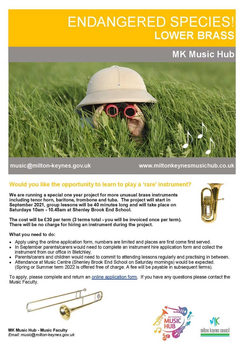 There are still places available for our Endangered Lower Brass and Percussion Music Centre classes.  Sign up while you can!