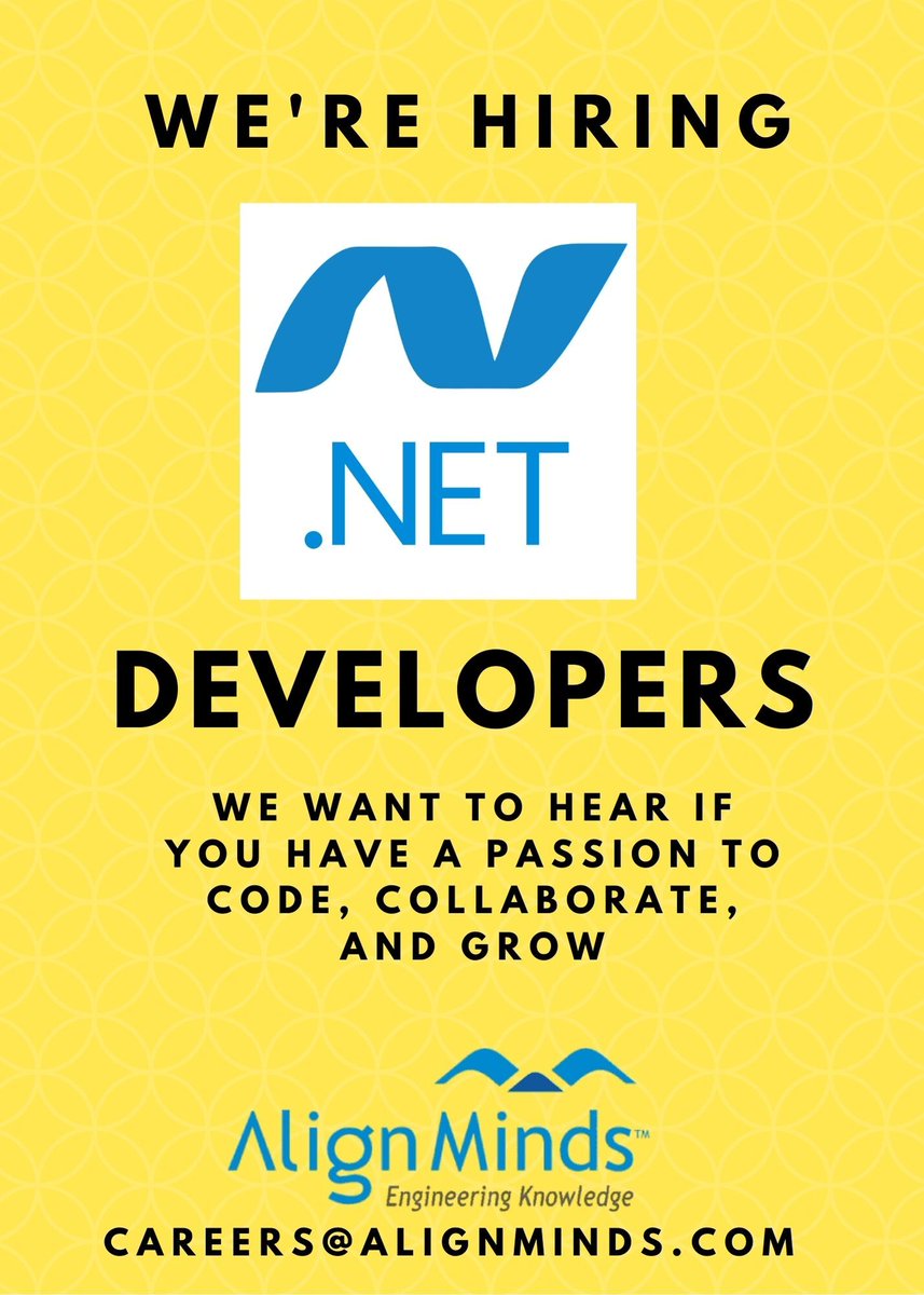 alignminds's tweet image. We are hiring .NET developer.

#softwarejobs #dotnethiring #dotnetjobs #softwaredeveloperjobs