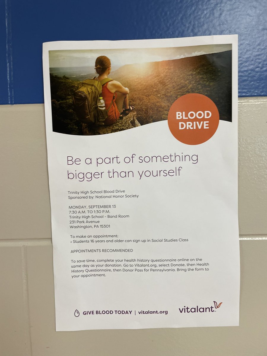 If you’re able to donate, make sure you sign up for a time to donate blood on Monday, September 13th! <a href="/thstrinitypride/">Trinity High School</a>