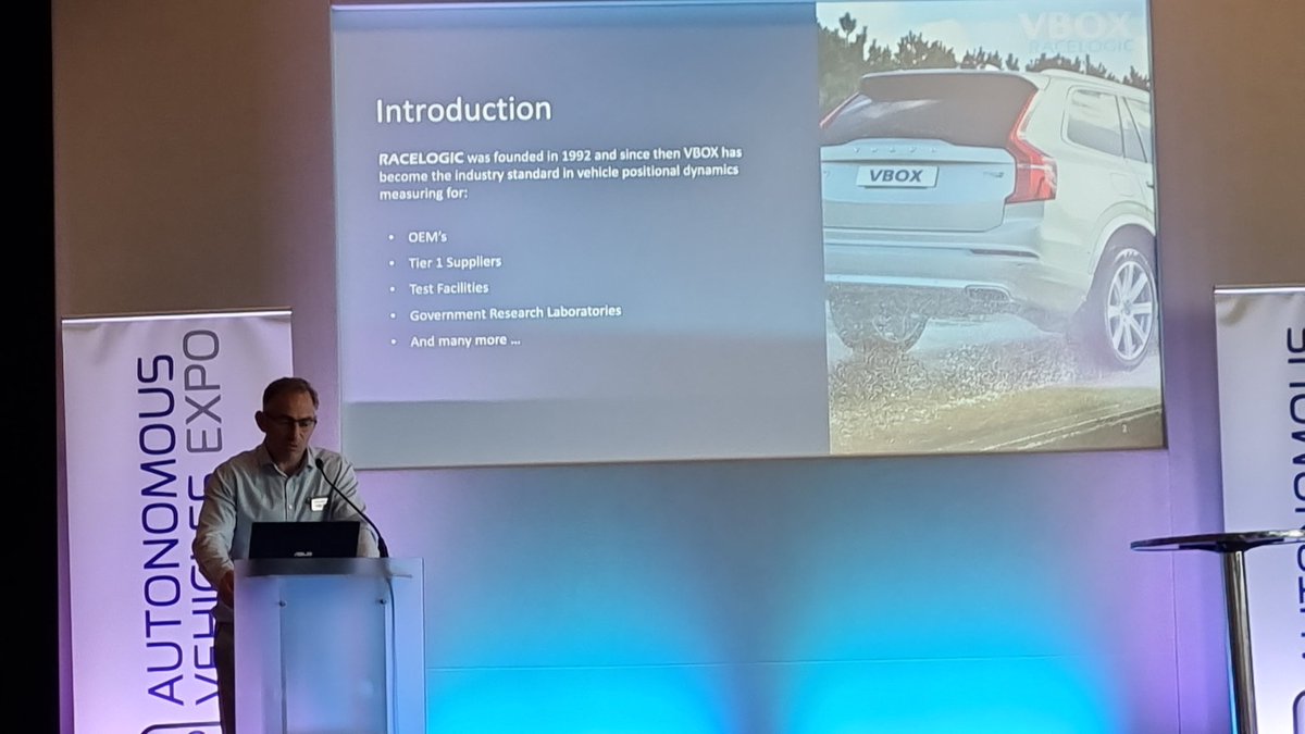 AutonomousExpo's tweet photo. Kevin Bursnell, racelogic, speed, position and heading data for validation of ADAS systems https://t.co/warPOfE09b