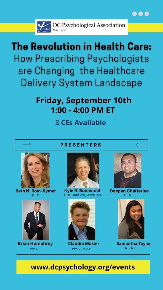 DCPsychAssoc's tweet photo. TOMORROW!! SIX expert panelists will discuss our national mental health crisis: inadequate access to mental health care. To learn more about #PrescriptiveAuthority for Psychologists and improving access to mental health care go to: https://t.co/FDlPBrZgy7
@docbnrr @DrDeepChat007 https://t.co/cOsYFDLZ1j