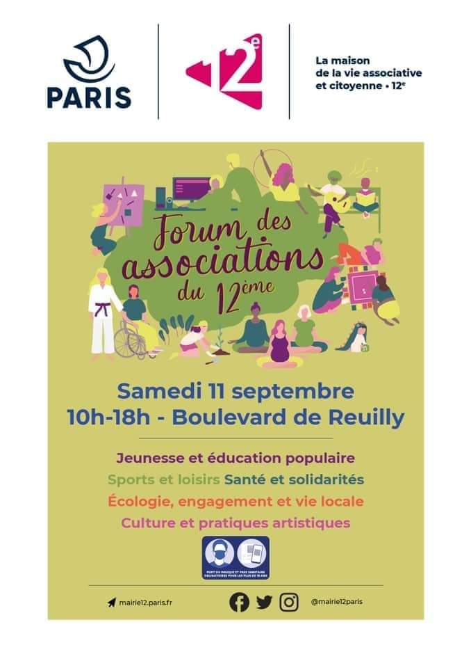 Retrouvez <a href="/BollyDeewani/">Bolly Deewani</a> au forum des associations du 12e pour une rentrée sportive, ludique et pailletée 💕💕 <a href="/Mairie12Paris/">Mairie du 12e</a> <a href="/MaisonAssos12/">MVAC12</a> <a href="/EPierreMarie/">Emmanuelle Pierre-Marie</a> je vous laisse rencontrer Louba, co-directrice qui sera sur place. 
Venez nombreux, la vie sportive reprend 😃 <a href="/Bonnet_Oulaldj/">Nicolas Bonnet Oulaldj</a>
