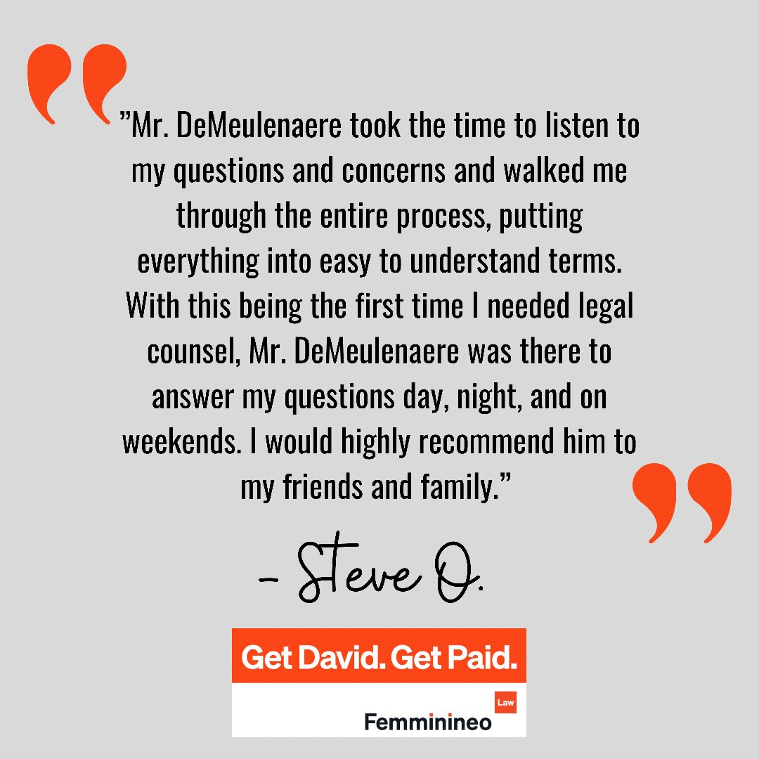 Our attorneys strive to always be available to our clients. At Femminineo Law we walk beside our clients from beginning to end. Great job Ryan!

#AttorneyRyanDemeulenaere #FemminineoLaw #MichiganTrialAttorneys #TheyPaid #85565crash #TheNameYouNeedToKnow #WeFightForYou