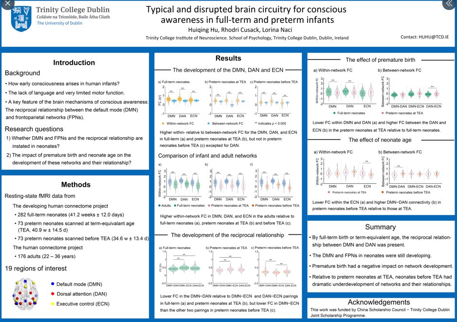 When does  #consciousness emerge in human  #infants? <a href="/hu_huiqing/">Huiqing Hu</a> will share our new results at the <a href="/NeuroscienceIRL/">Neuroscience Ireland</a> today (12pm).<a href="/NaciLabTCD/">Naci Lab</a> <a href="/cusacklab/">Cusack lab</a>