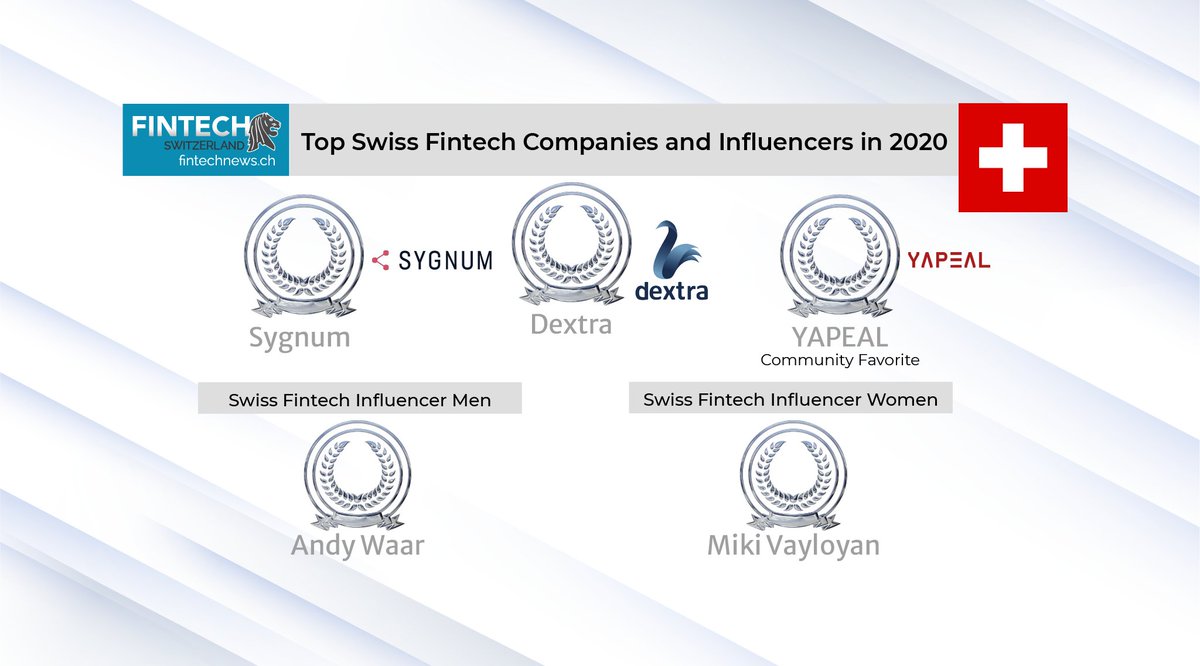 Fintech Switzerland (@fintechch) on Twitter photo Fintech News Readers Voted: The Top Swiss Fintech Influencers and Companies buff.ly/38TLAeQ <a href="/sygnumofficial/">Sygnum Bank</a> <a href="/YAPEAL_CH/">YAPEAL</a> <a href="/ndwr/">Andy Waar</a> <a href="/bluetenrausch/">Miki Vayloyan</a> #fintech #swissinfluencer #fintechinfluencer #switzerland Fintech News Readers Voted: The Top Swiss Fintech Influencers and Companies buff.ly/38TLAeQ <a href="/sygnumofficial/">Sygnum Bank</a> <a href="/YAPEAL_CH/">YAPEAL</a> <a href="/ndwr/">Andy Waar</a> <a href="/bluetenrausch/">Miki Vayloyan</a> #fintech #swissinfluencer #fintechinfluencer #switzerland