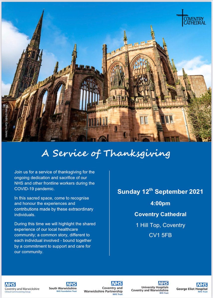 @nhsuhcw @UHCWCharity @ninamorganUHCW @compassionrugby @GEHNHSnews @CWCCG @CWPT_NHS @CWPT_SPCT A reminder of the thanksgiving service in recognition of NHS/frontline staff on Sunday. Everyone welcome