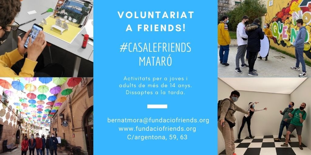 Vols fer voluntariat a la Fundació Friends dos dissabtes al mes a Mataró hacesfalta.org/oportunidades/… 
By <a href="/hacesfalta/">hacesfalta</a> 
#casalfriends #asperger #autisme