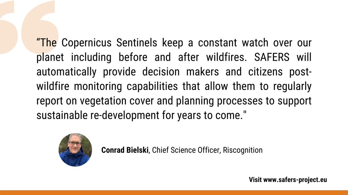 SAFERS_H2020's tweet image. #Testimonials
Read what Mr. Conrad Bielski, Chief Science Officer at #Riscognition and one of SAFERS project members aspires to be achieved with our project 👇

safers-project.eu 
#forestfires #wildfires #bigdata #EO #AI #Copernicus #emergencymanagement