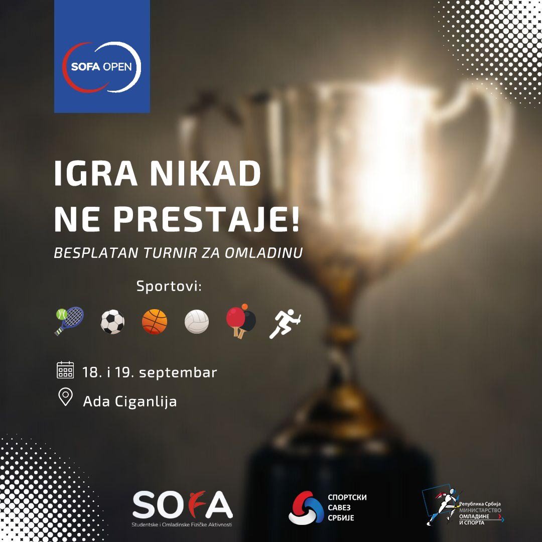 Sedmi po redu SOFA OPEN održaće se 18. i 19. septembra na Adi Ciganliji! Prijavi ekipu za najveći besplatan turnir za omladinu! 🏆
#sofa_rs #sofaopen