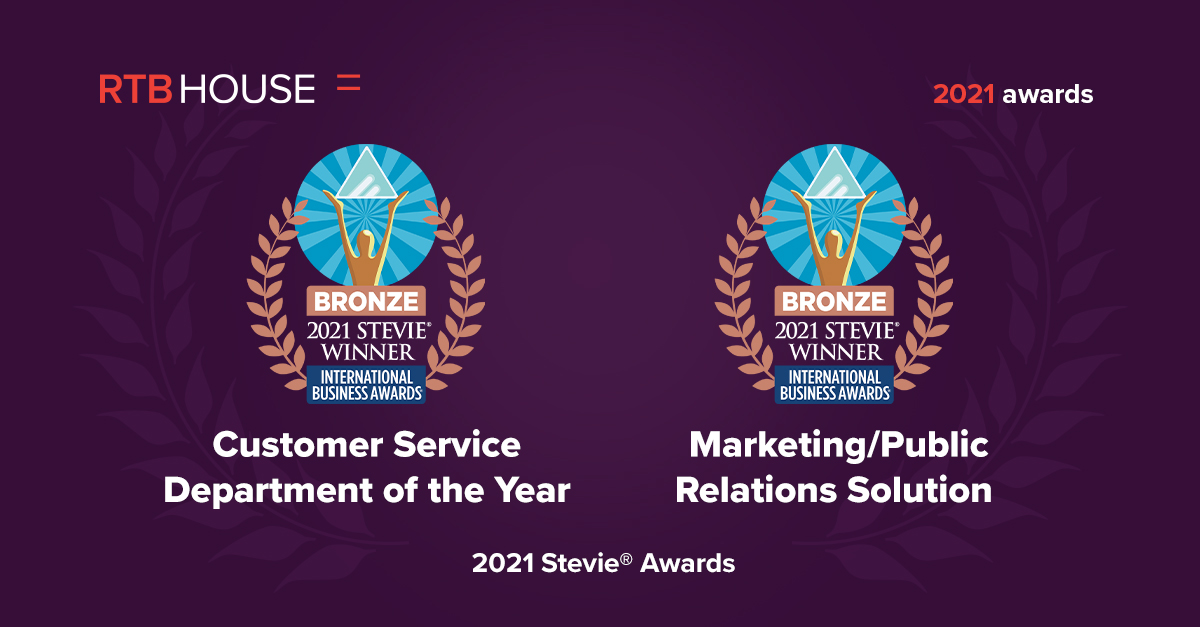RTBHouse's tweet photo. RTB House Wins Two Stevie®️ Awards in the 2021 International Business Awards®️!
• Bronze Stevie®️ Award in the Marketing/Public Relations Solution category
• Bronze Stevie®️ Award in the Customer Service Department of the Year category
More details: https://t.co/78l8UG5OEP https://t.co/slljPpPJfs
