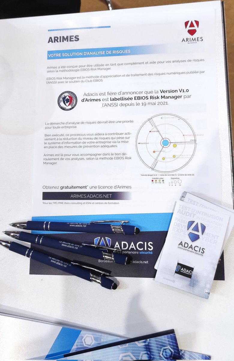 Dernier jour du <a href="/FIC_eu/">Forum InCyber (FIC) - EUROPE</a> !
Toujours présent au stand E2-6, <a href="/Adacis_/">ADACIS</a> vous attends pour parler d'ARIMES, solution d'analyse de risques #EBIOSRM labellisée par l'<a href="/ANSSI_FR/">ANSSI</a> ... ou juste vous servir en goodies :)