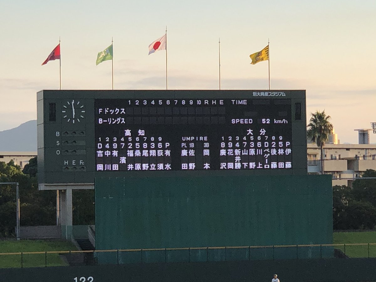 高知ファイティングドッグス ドッキー 今日のスタメン 大分の応援団の皆様より大分県出身の吉田豊彦監督に向けて おかえり おかえり 豊彦 と エールをいただきました 間もなくプレイボール 高知ファイティングドッグス 大分bリングス