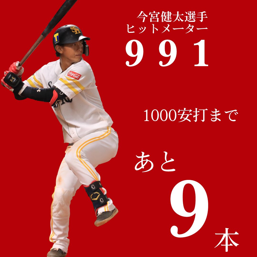 福岡ソフトバンクホークス公式グッズアカウント 今宮健太 選手 ヒットメーター ９９１ 通算1000本安打まで 人人人人人人人 あと９本 Y Y Y Y Y Y Y 今宮選手通算1000本安打カウントダウン 福岡ソフトバンクホークス Sbhawks