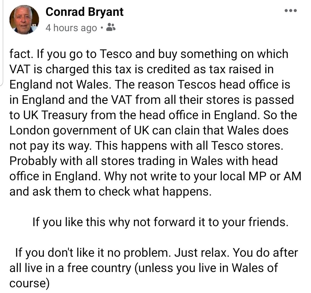 YesCymru's tweet photo. The next time someone says that Wales gets more back from the UK Govt than we contribute in taxes, think about this. Diolch o'r galon Conrad Bryant! #IndyWales #Annibyniaeth #taxes https://t.co/UyTuaKx8oC