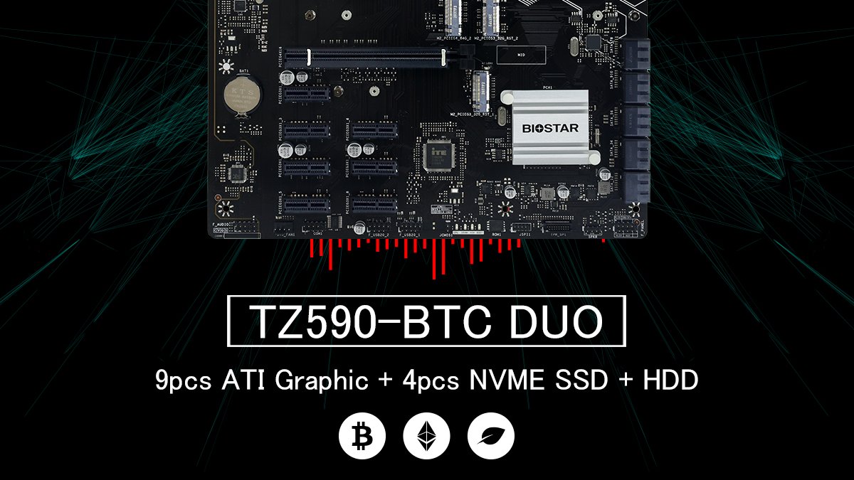 Designed based on the Z590 Chipset, the new TZ590-BTC DUO motherboard is a power-packed beast, tailor-made to handle gaming and casual content consumption like a champion. Furthermore, it heavily excels in mining operations like Chia-coin mining and ETH.

#Poweredbybiostar #Intel #Z590 #BIOSTAR 