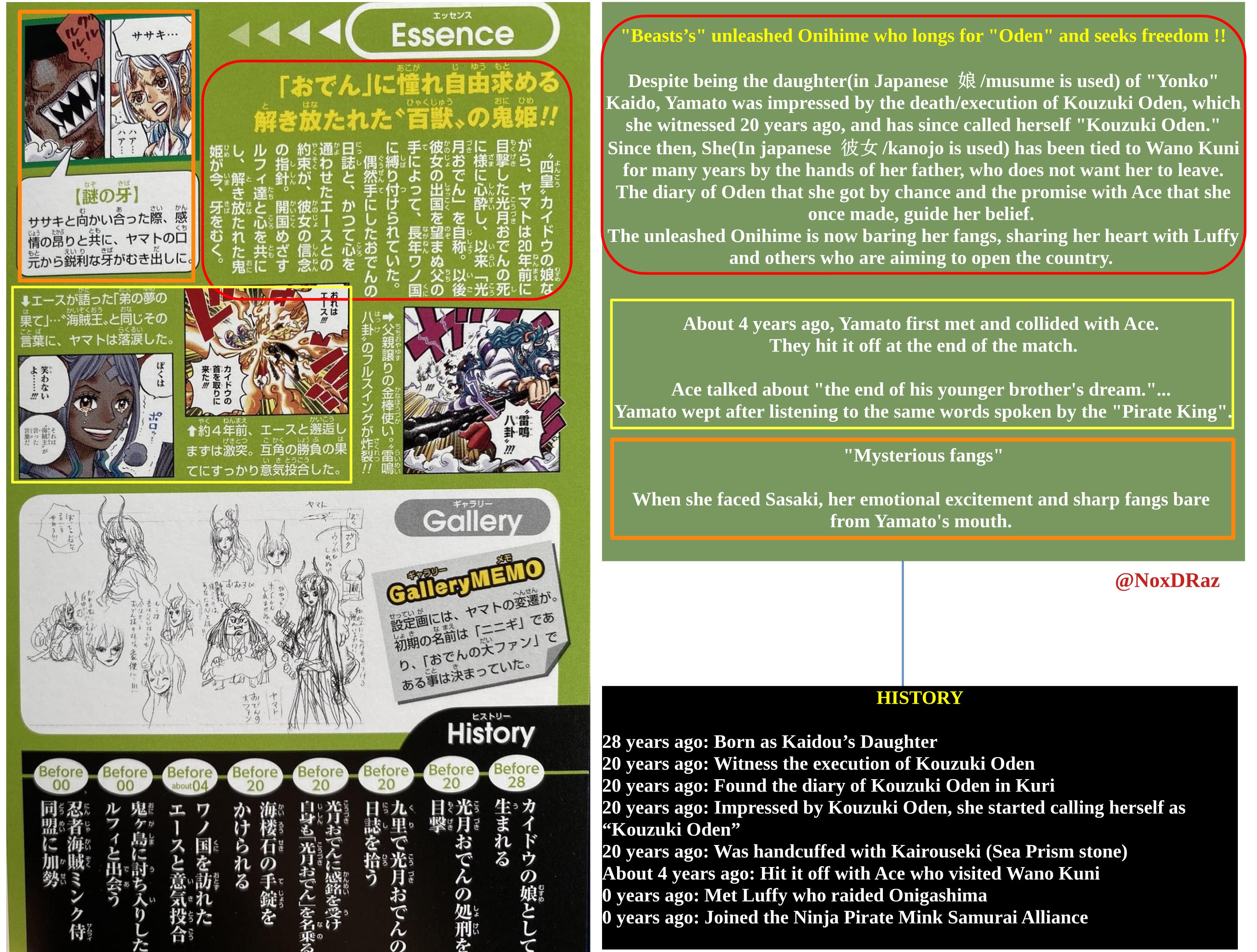 ワノ国 で Important Information Of Yamato S Vivre Card Name ヤマト Gender 女 Female Birthday Nov 3 Age 28 Height 263 Cm Haki Busoushoku Kenbunshoku 自称 Self Proclaimed Kouzuki Oden In The Corner
