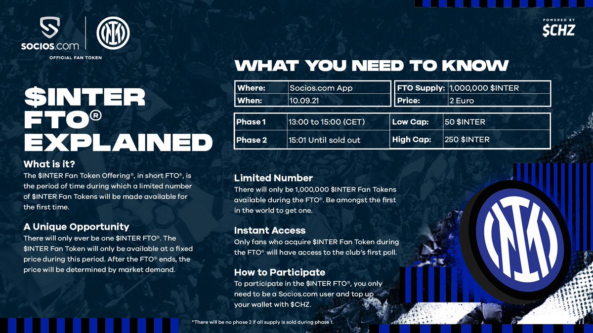 CryptozIdo's tweet photo. Our Next #IDO 🚀

$CHZ day will come. Keep an eye on $INTER launch.

#INTER Fan Token🔥

⏰Date: September 10th, 11:00 AM UTC 

✅AT @socios https://t.co/R89tFqLLq3