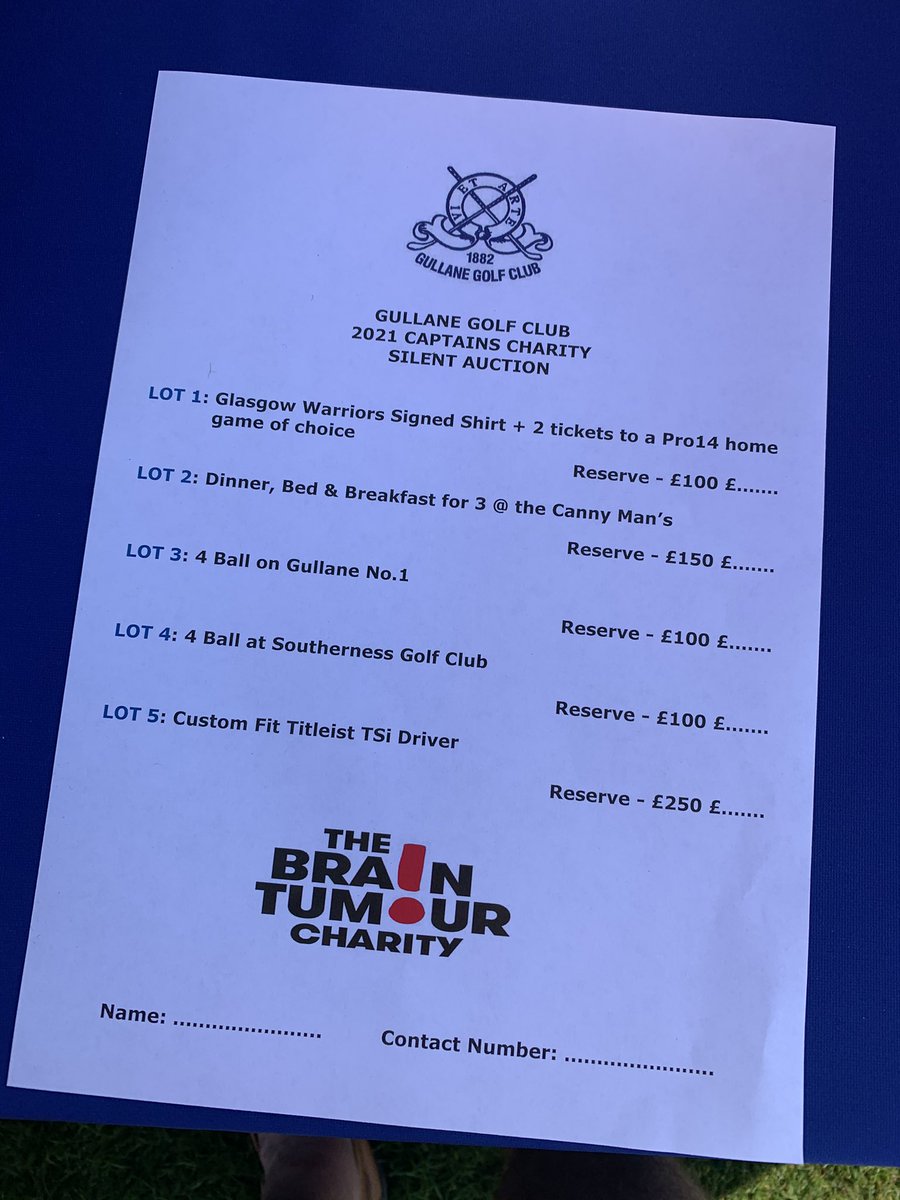 Gullaneboy's tweet image. If anyone would like to bid for any of these silent auction prizes in aid of @BrainTumourOrg please email jamie.wales@gullanegolfclub.com by 5pm this Friday.