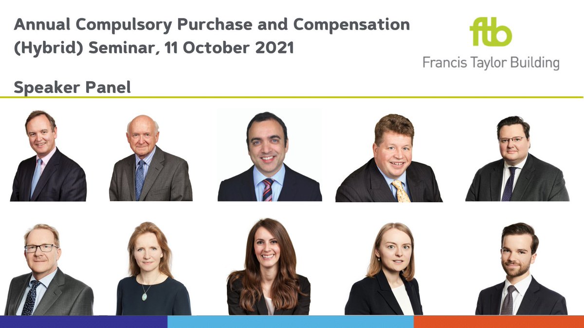 <a href="/FTB_law/">Francis Taylor Building</a> afternoon (hybrid) seminar. Chairman: Richard Glover. Speakers: Guy Roots QC, <a href="/JamesPereiraQC/">James Pereira QC</a> @AFU_QC, <a href="/RichardHoney/">Richard Honey KC</a>, Meyric Lewis, Melissa Murphy, Rebecca Clutten, <a href="/CarolineLDaly/">Caroline Daly</a> &amp; <a href="/jhrwelch/">Jonathan Welch</a>.
Programme and booking info: ftbchambers.co.uk/events 
#compulsorypurchase