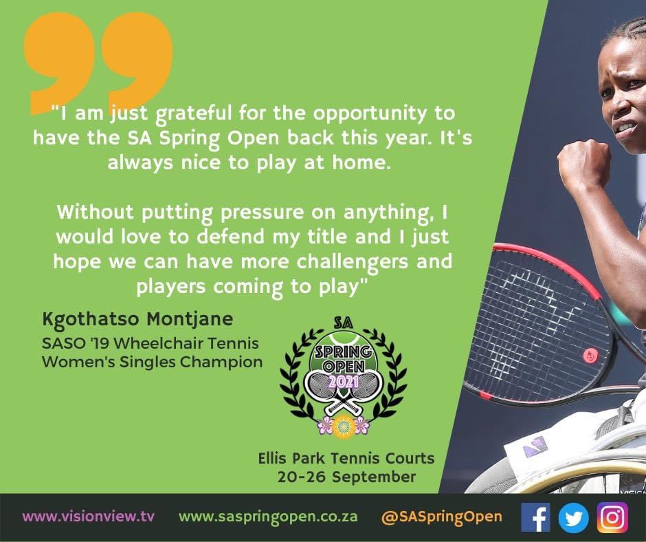 SASpring_Open's tweet photo. #TeamSA’s Tokyo Paralympics 2020 flag bearer and Wheelchair Tennis star, @KGmontjane1 on this month’s SA Spring Open 2021…💭

Don’t miss it! 🇿🇦 🌸 🎾 

#SASpringOpen #SASO21
#SpringTimeTennis #Tennis4All https://t.co/XB0Jme56RA