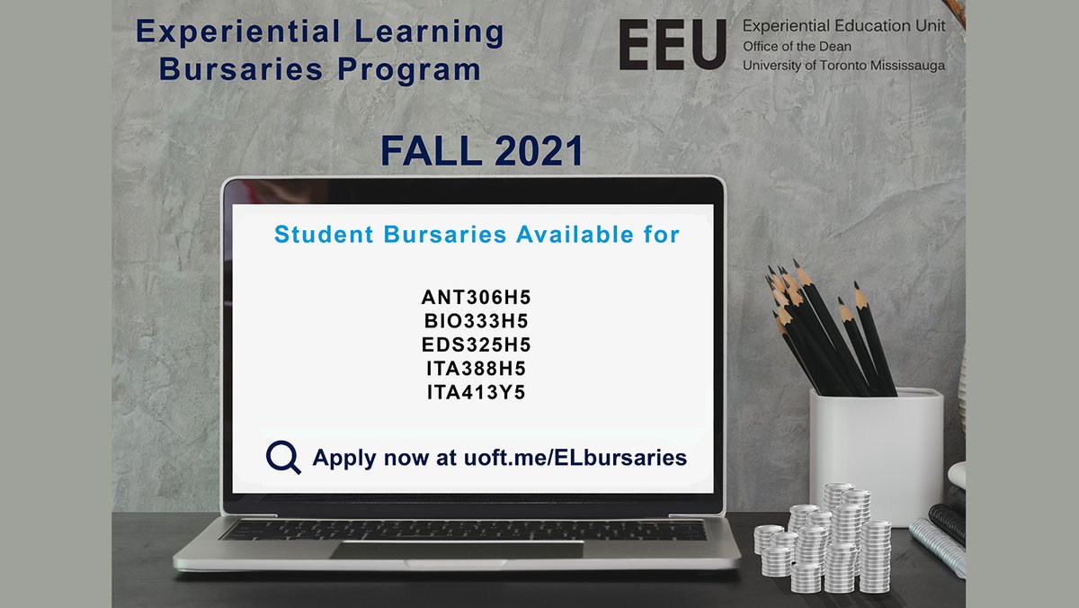 📣Attention #UTM Students!📣
 
A little note to let you know that ANT306H5, BIO333H5, EDS325H5, ITA388H5, and ITA413Y5 are bursary-eligible courses!💰

👉For information on bursary-eligible courses, visit: uoft.me/ELbursaries

#UTMexperience
#experiencematters