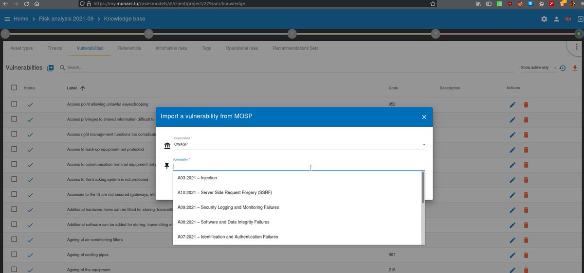 MONARCproject's tweet photo. @OWASPTop10 @owasp Thank you very much for this!

It is already possible to import the elements of your list in @MONARCproject:
https://t.co/7b1IiSJSo7

👍 https://t.co/GaX2iX5MkQ