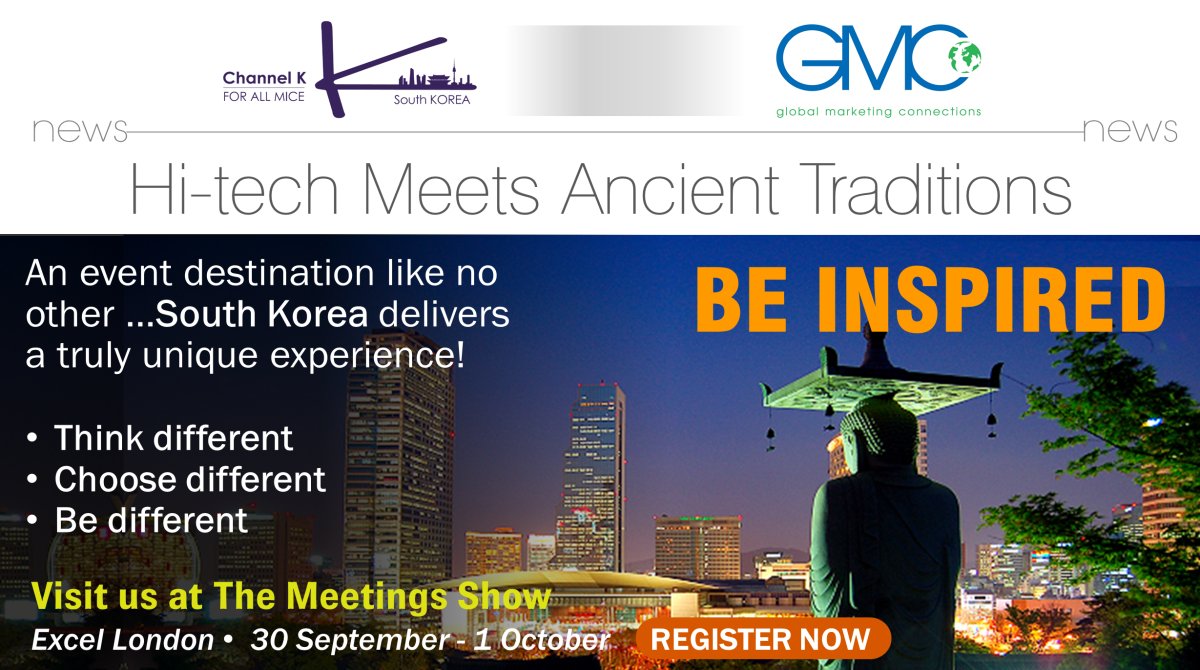 Think Different. Be Different. Be Inspired! - mailchi.mp/gmc.uk.com/kor… Discover the exceptional experience that is South Korea! Visit Channel K and GMC at The Meetings Show live at Excel on 30 Sept and online.