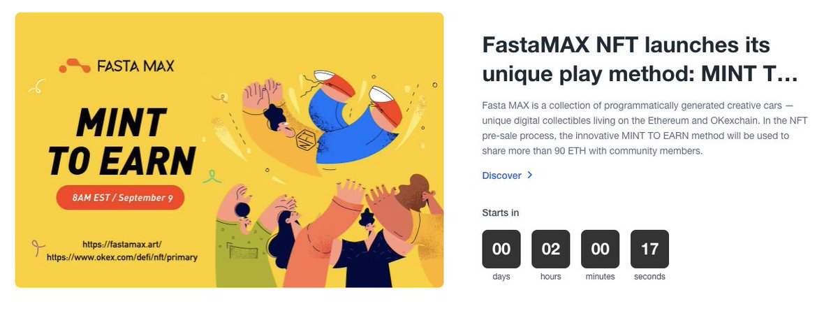 OKX Wallet (@wallet) on Twitter photo ๐ข #OKExNFTPrimary - FAST & FURIOUS ๐๏ธ๐จ๐ค๏ธ
๐ฅณ <a href="/fasta_max/">Fasta MAX ๐#NFT</a> collaborates with @OKExNFT to launch a digital collectible #NFT presale on #Ethereum ๐ฅ
๐ 2 hours to go โโก๏ธokex.com/defi/nft/primaโฆ ๐ข #OKExNFTPrimary - FAST & FURIOUS ๐๏ธ๐จ๐ค๏ธ
๐ฅณ <a href="/fasta_max/">Fasta MAX ๐#NFT</a> collaborates with @OKExNFT to launch a digital collectible #NFT presale on #Ethereum ๐ฅ
๐ 2 hours to go โโก๏ธokex.com/defi/nft/primaโฆ