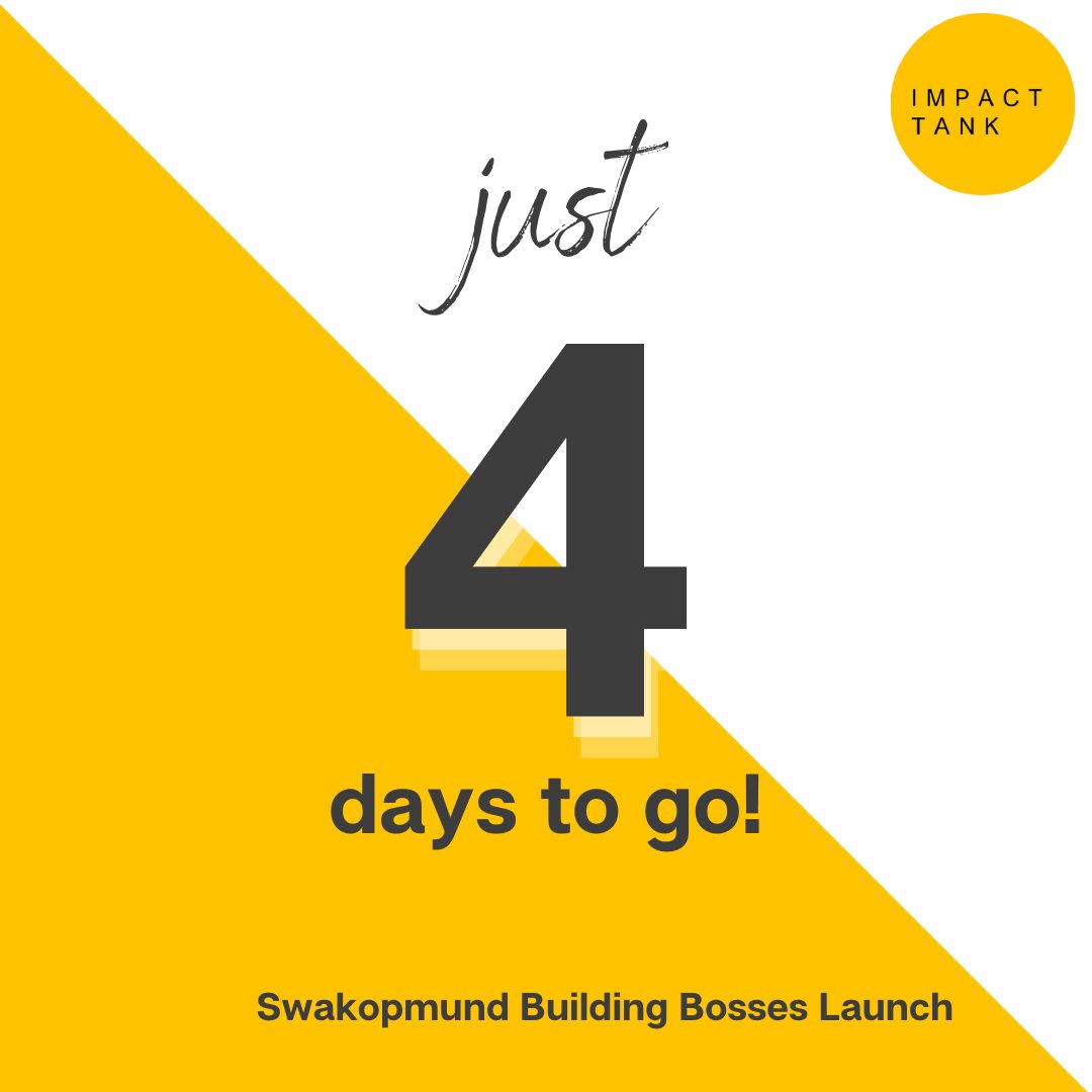 impact_tank's tweet image. Just 4 days to go to our Building Bosses Swakopmund launch! 

Stay tuned for live highlights from our launch day! 

#impacttank #buildingbosses #swakopmund #expansion #namibia