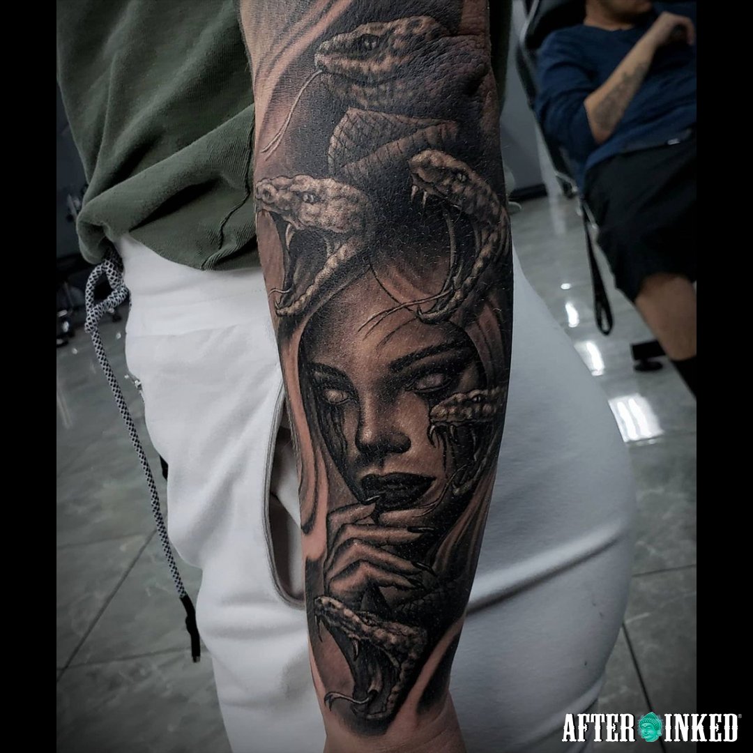 Two Guns Tattoo Bali  Greek Mythology Theme Poseidon x Medusa  Forearm  Sleeve Done by Adrian  Facebook