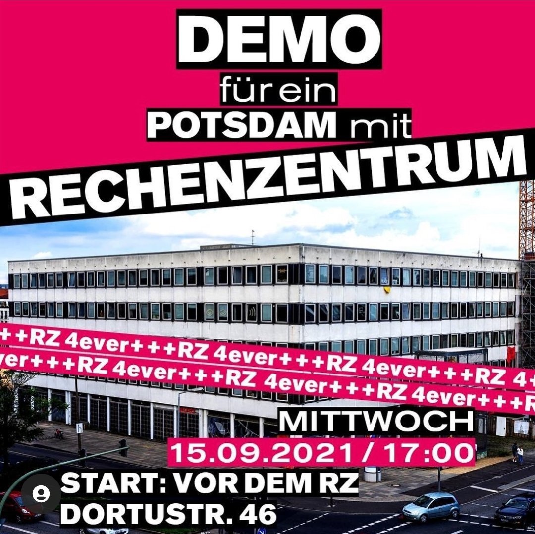 freilandpotsdam's tweet photo. Am 31.13 läuft der Vertrag des Rechenzentrums Potsdam aus. Die Stiftung Garnisonkirche besteht auf den Abriss, um das Kirchenschiff zu bauen. Die Zukunft des RZ hängt vom politischen Willen in dieser Stadt ab.

Deswegen demonstrieren wir:
15.9. - 17:00 vor dem Rechenzentrum https://t.co/Ob7I3Si41k